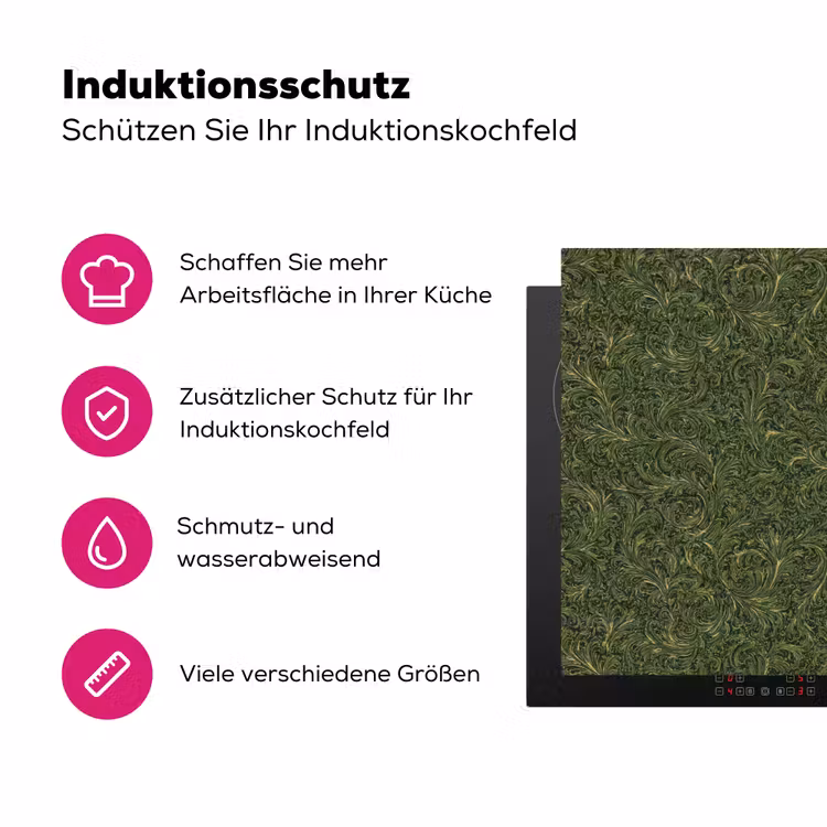 Donker - Groen - Krullend - Botanisch Inductie beschermer vinyl 3mm klein 276 -zzzzzzz-lf-ups