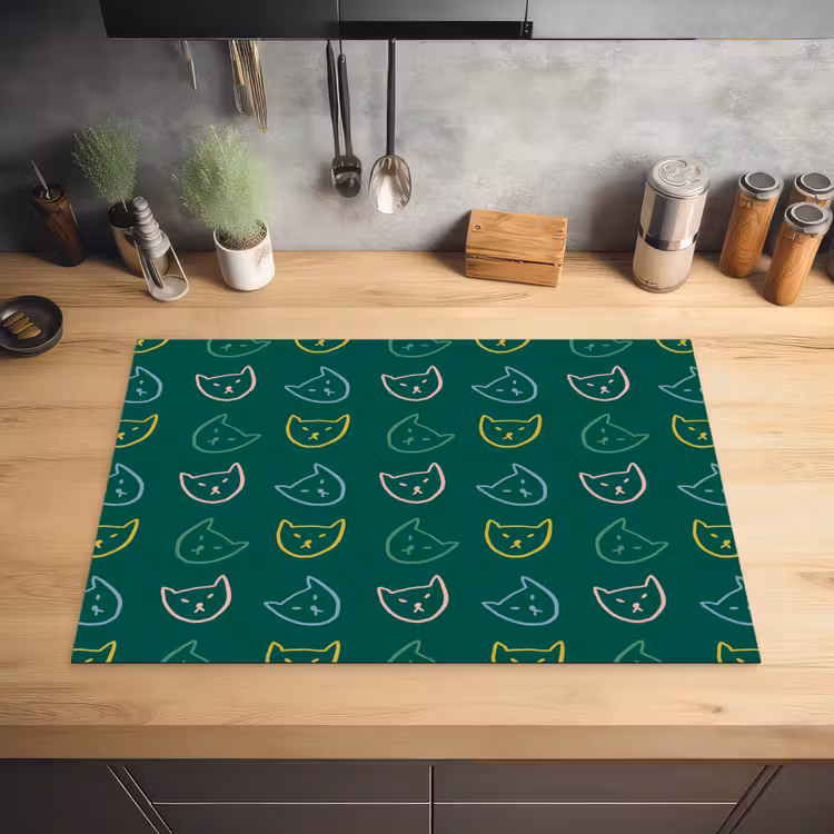 Donkergroen - Gezichten - Katten - Kleuren Inductie beschermer vinyl 3mm klein 276 -sfeer5