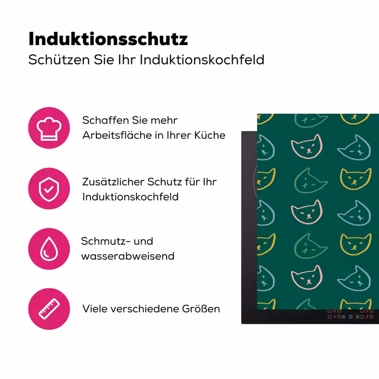 Donkergroen - Gezichten - Katten - Kleuren Inductie beschermer vinyl 3mm klein 276 -zzzzzzz-lf-ups