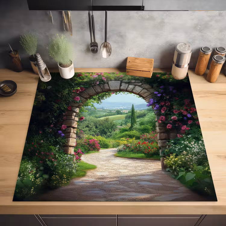 Doorkijk - Landschap - Bloemen - Pad - Uitzicht Inductie beschermer vinyl 3mm middel -sfeer5