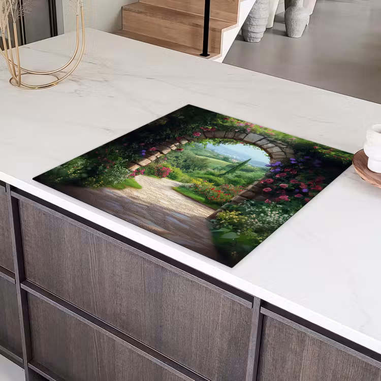 Doorkijk - Landschap - Bloemen - Pad - Uitzicht Inductie beschermer vinyl 3mm middel -sfeer8