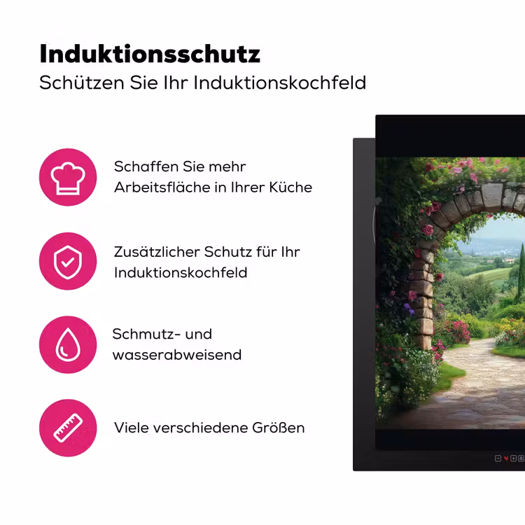 Doorkijk - Landschap - Bloemen - Pad - Uitzicht Inductie beschermer vinyl 3mm middel -zzzzzzz-lf-ups