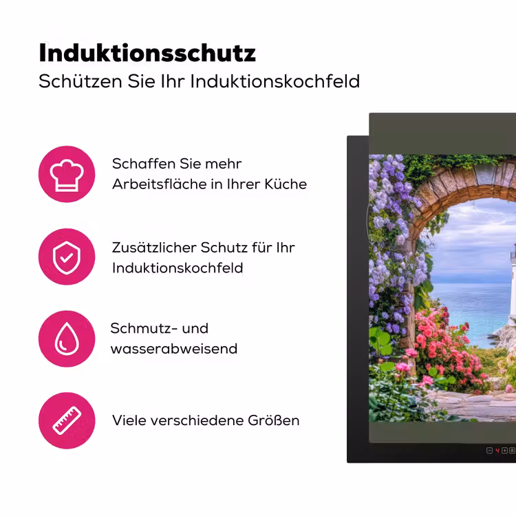 Doorkijk - Vuurtoren - Bloemen - Uitzicht Inductie beschermer vinyl 3mm middel -zzzzzzz-lf-ups