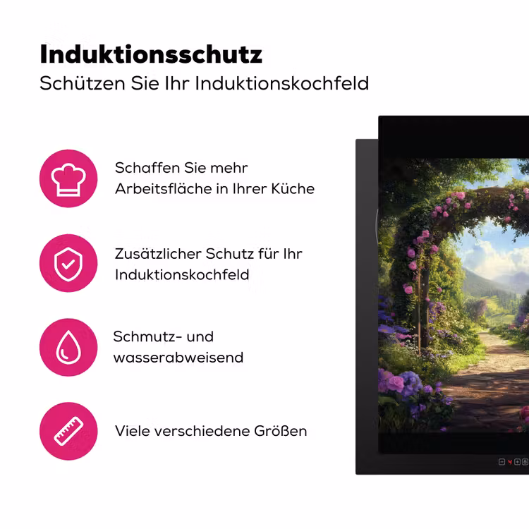 Doorkijk - Rozenboog - Uitzicht - Landschap - Bloemen Inductie beschermer vinyl 3mm middel -zzzzzzz-lf-ups