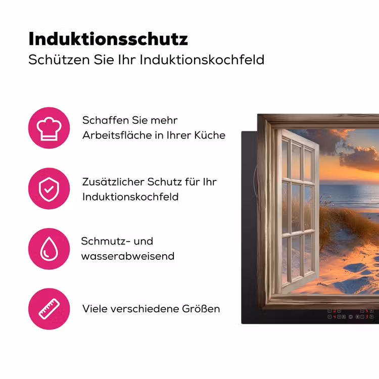 Doorkijk - Strand - Duinen - Zonsondergang Inductie beschermer vinyl 3mm klein -zzzzzzz-lf-ups