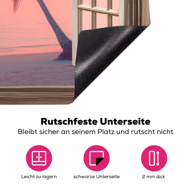 Doorkijk - Strand - Palmboom - Tropisch Inductie beschermer vinyl 3mm klein -zzzzzzz-lf-onderkant