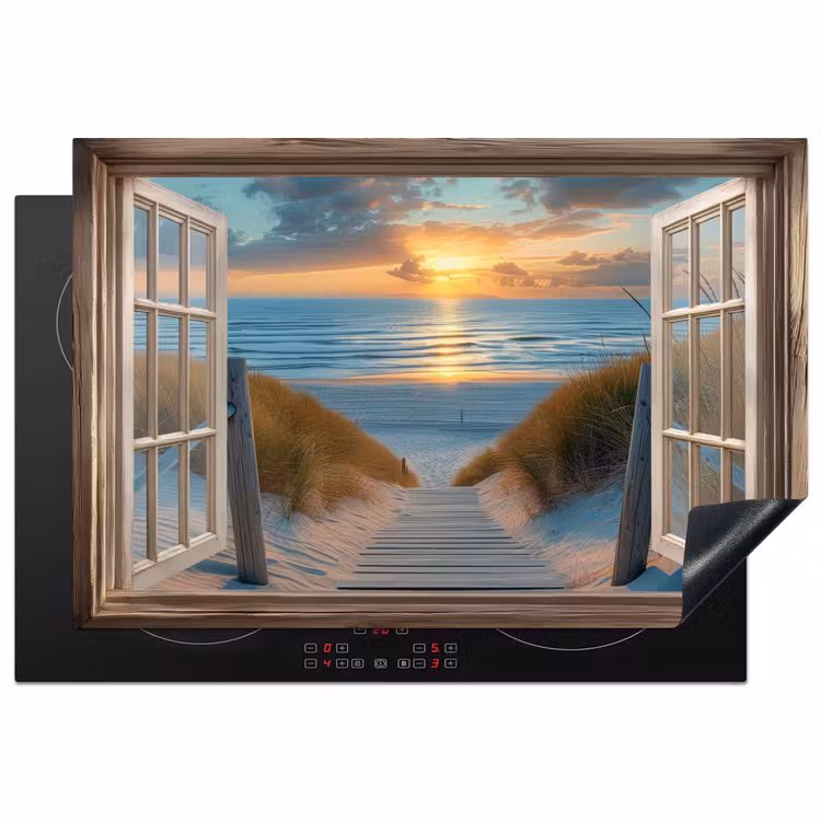 Doorkijk - Strand - Pad - Zonsondergang Inductie beschermer vinyl 3mm klein -3d