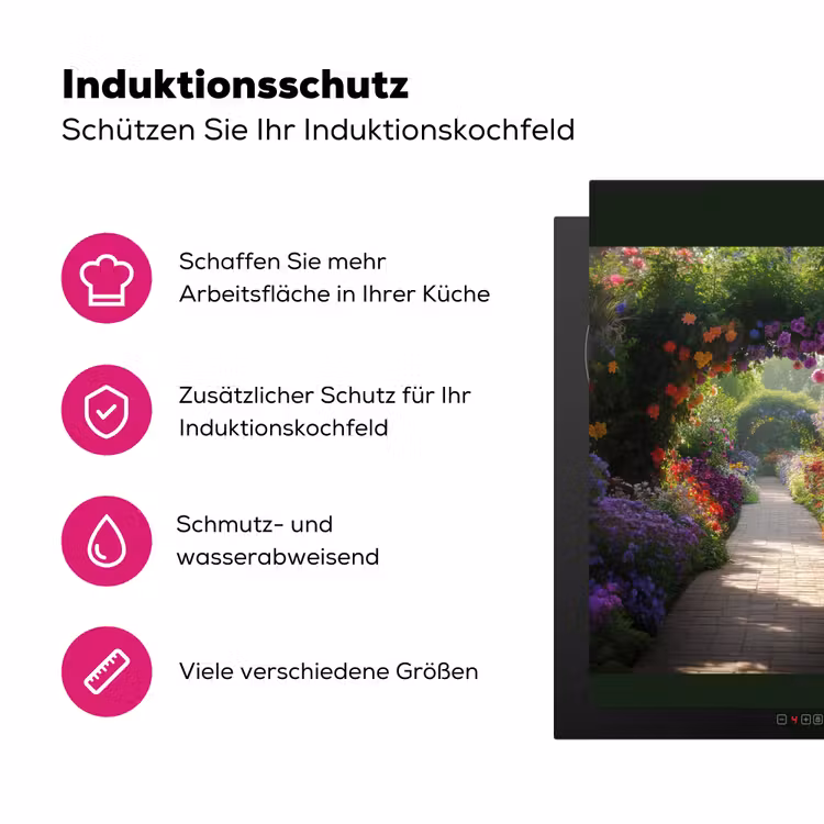 Doorkijk - Pad - Bloemen - Struik - Kleurrijk Inductie beschermer vinyl 3mm middel -zzzzzzz-lf-ups