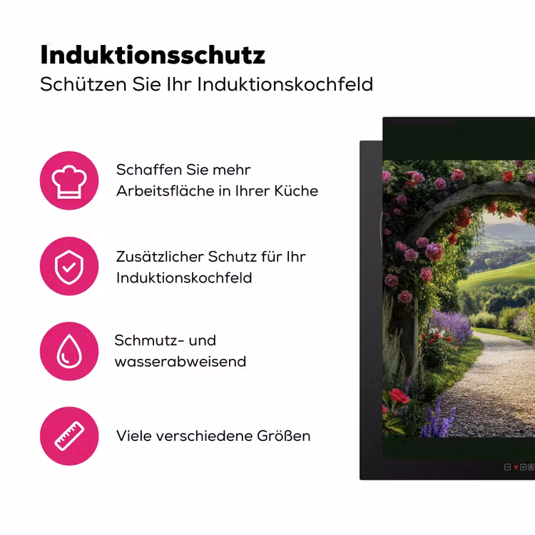 Doorkijk - Tuinboog - Bloemen - Natuur - Pad Inductie beschermer vinyl 3mm middel -zzzzzzz-lf-ups