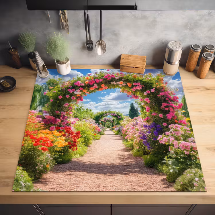 Doorkijk - Bloemen - Kleurrijk - Natuur Inductie beschermer vinyl 3mm middel -sfeer5
