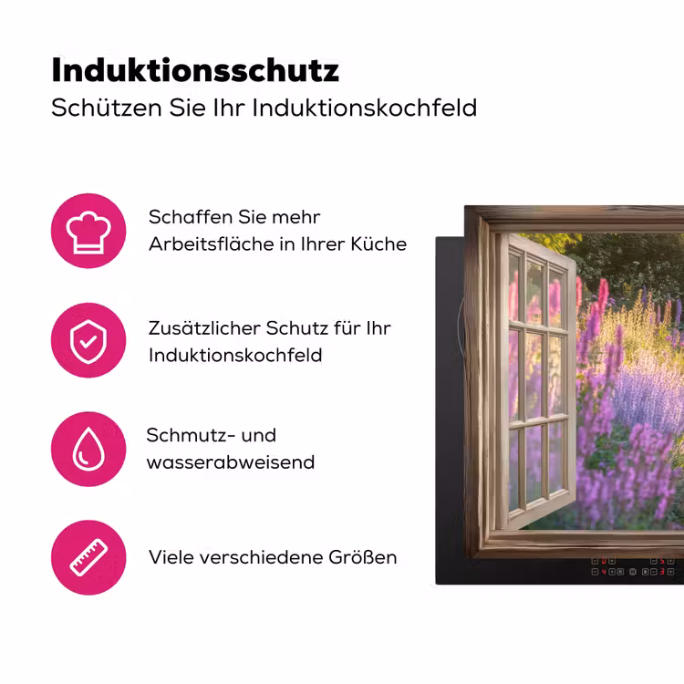 Doorkijk - Bloemen - Raam - Natuur Inductie beschermer vinyl 3mm klein -zzzzzzz-lf-ups