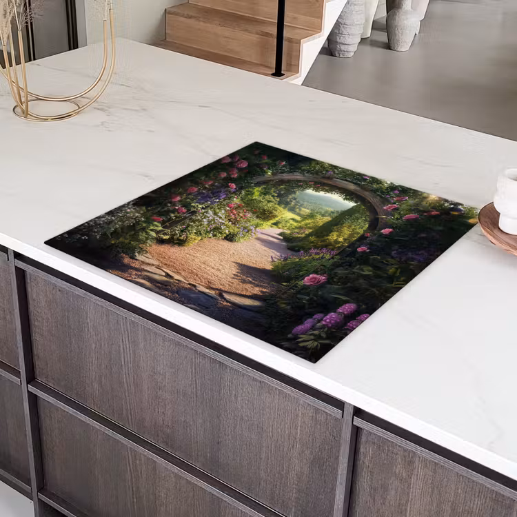 Doorkijk - Bloemen - Natuur - Rozenboog Inductie beschermer vinyl 3mm middel -sfeer8