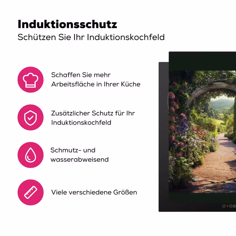 Doorkijk - Bloemen - Natuur - Rozenboog Inductie beschermer vinyl 3mm middel -zzzzzzz-lf-ups