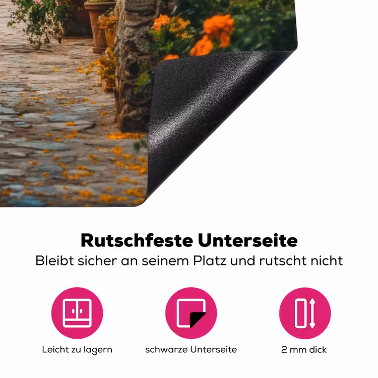 Doorkijk - Bloemen - Poort - Stenen Inductie beschermer vinyl 3mm middel -zzzzzzz-lf-onderkant