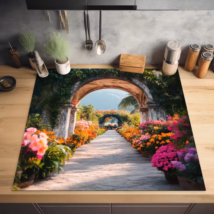 Doorkijk - Bloemen - Tropisch - Kleurrijk Inductie beschermer vinyl 3mm middel -sfeer5