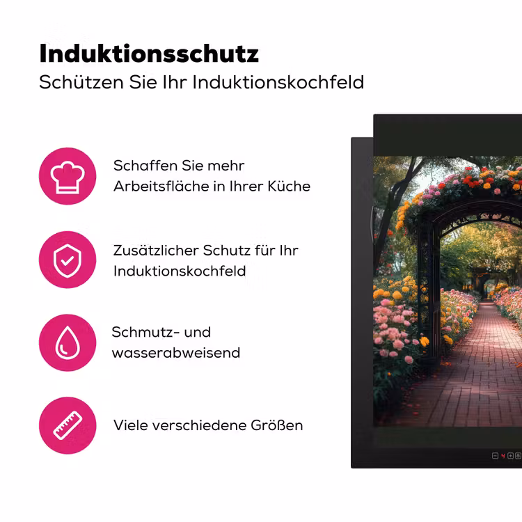 Doorkijk - Bloemen - Pad - Natuur - Kleurrijk Inductie beschermer vinyl 3mm middel -zzzzzzz-lf-ups