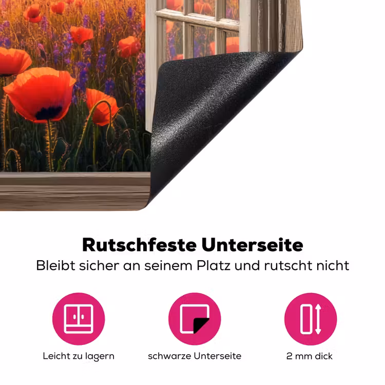 Doorkijk - Klaprozen - Bloemen - Rood - Open raam Inductie beschermer vinyl 3mm klein -zzzzzzz-lf-onderkant