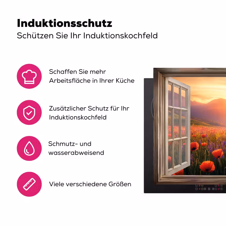 Doorkijk - Klaprozen - Bloemen - Rood - Open raam Inductie beschermer vinyl 3mm klein -zzzzzzz-lf-ups