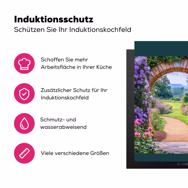 Doorkijk - Poort - Bloemen - Tuin Inductie beschermer vinyl 3mm middel -zzzzzzz-lf-ups