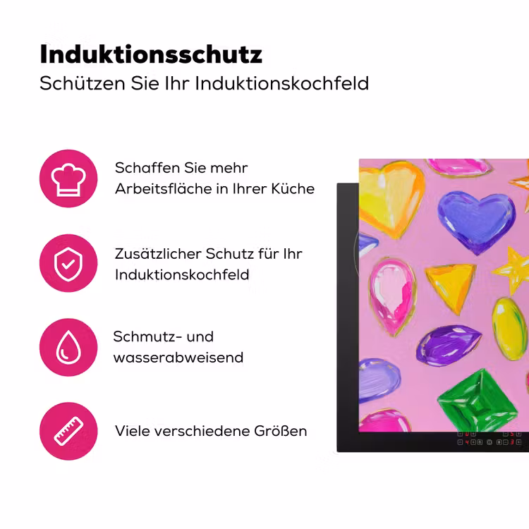 Edelstenen - Vormen - Hartje - Kleurrijk Inductie beschermer vinyl 3mm klein -zzzzzzz-lf-ups