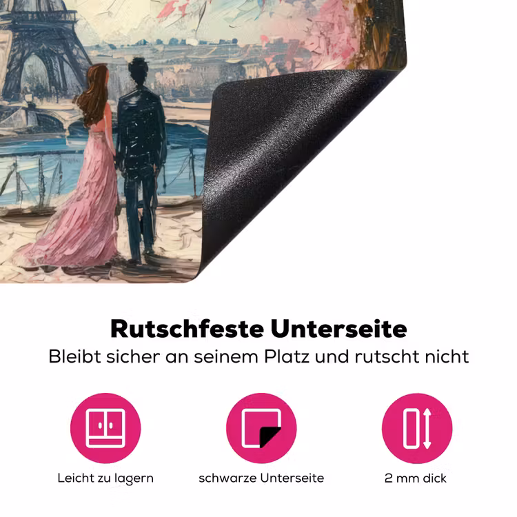 Eiffeltoren - Koppel - Roze - Romantisch - Bomen - Parijs Inductie beschermer vinyl 3mm middel -zzzzzzz-lf-onderkant