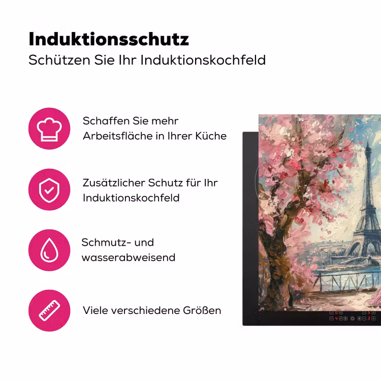 Eiffeltoren - Koppel - Roze - Romantisch - Bomen - Parijs Inductie beschermer vinyl 3mm middel -zzzzzzz-lf-ups