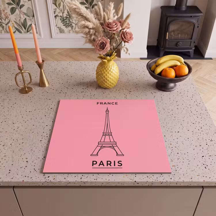 Eiffeltoren - Parijs - Architectuur - Minimalistisch - Roze Inductie beschermer vinyl 3mm middel -sfeer3
