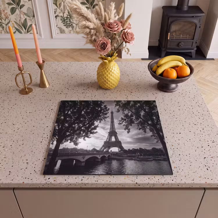 Eiffeltoren - Parijs - Rivier - Architectuur - Zwart-wit Inductie beschermer vinyl 3mm middel -sfeer3