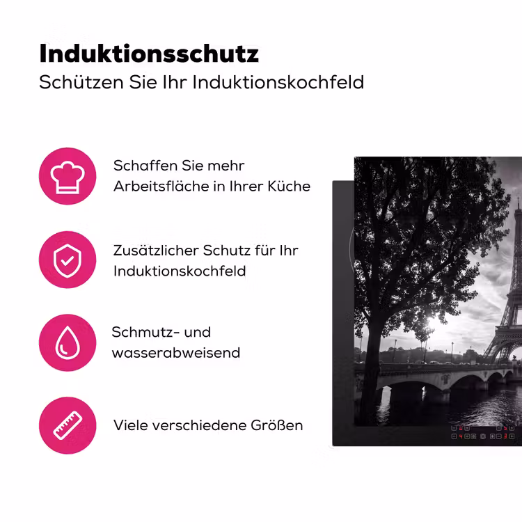 Eiffeltoren - Parijs - Rivier - Architectuur - Zwart-wit Inductie beschermer vinyl 3mm middel -zzzzzzz-lf-ups