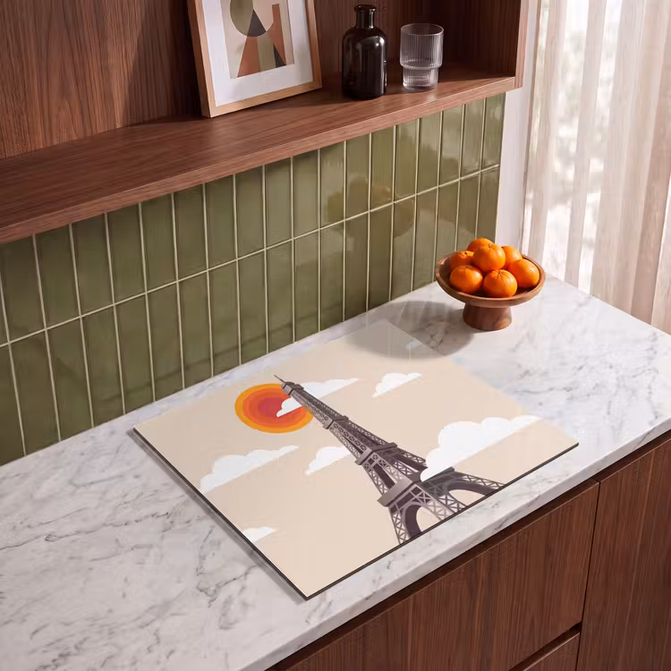 Eiffeltoren - Zon - Architectuur - Abstract - Beige Inductie beschermer vinyl 3mm middel -sfeer8