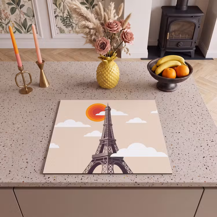 Eiffeltoren - Zon - Architectuur - Abstract - Beige Inductie beschermer vinyl 3mm middel -sfeer3