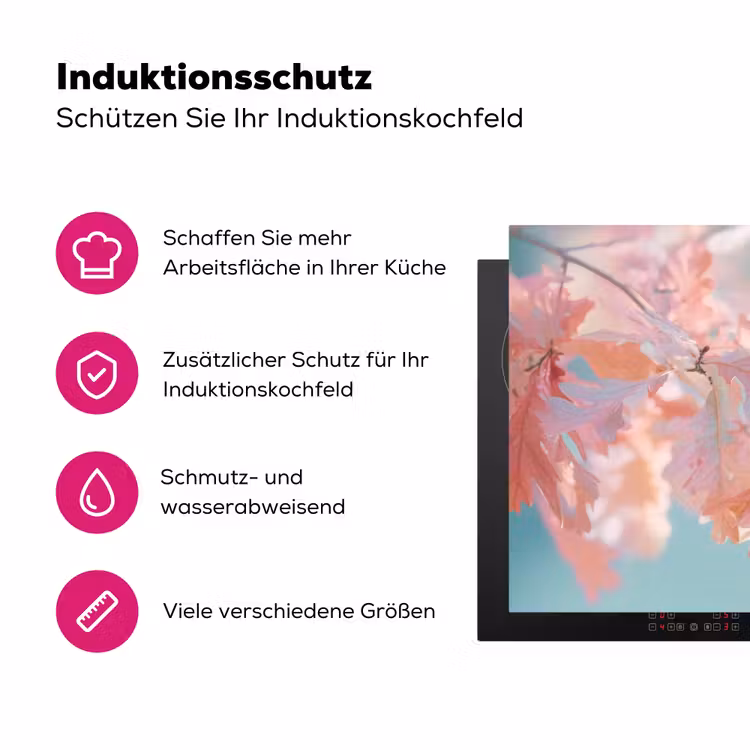 Eikenbladeren - Takken - Roze Inductie beschermer vinyl 3mm klein -zzzzzzz-lf-ups