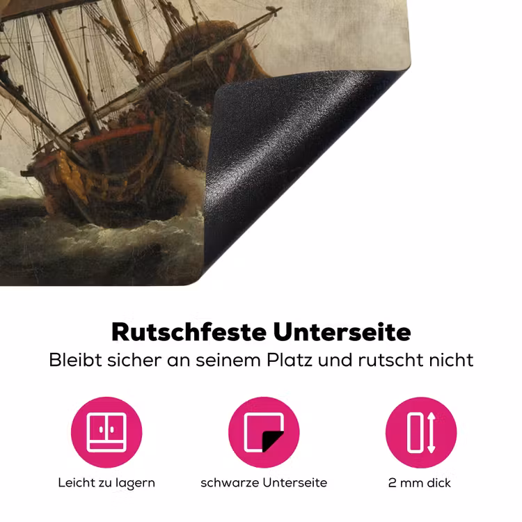 Een schip in volle zee bij vliegende storm - Schilderij van Willem van de Velde Inductie beschermer vinyl 3mm klein -zzzzzzz-lf-onderkant