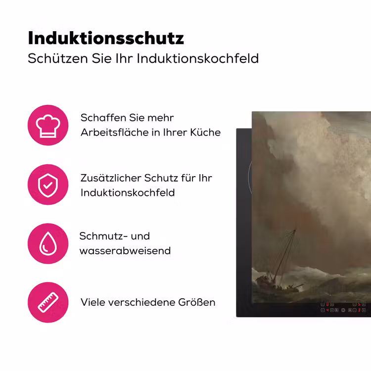 Een schip in volle zee bij vliegende storm - Schilderij van Willem van de Velde Inductie beschermer vinyl 3mm klein -zzzzzzz-lf-ups