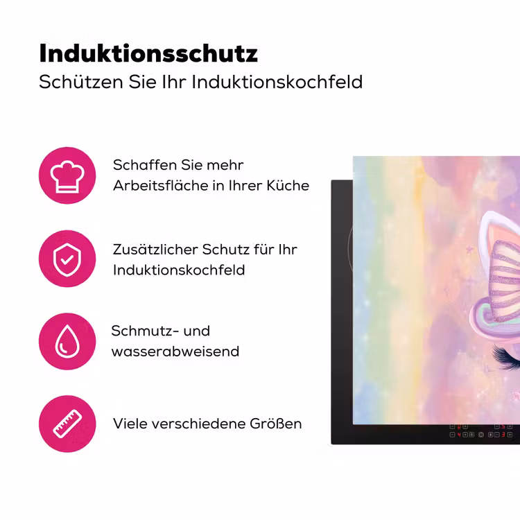 Eenhoorn - Glitters - Regenboog - Pastel Inductie beschermer vinyl 3mm klein -zzzzzzz-lf-ups