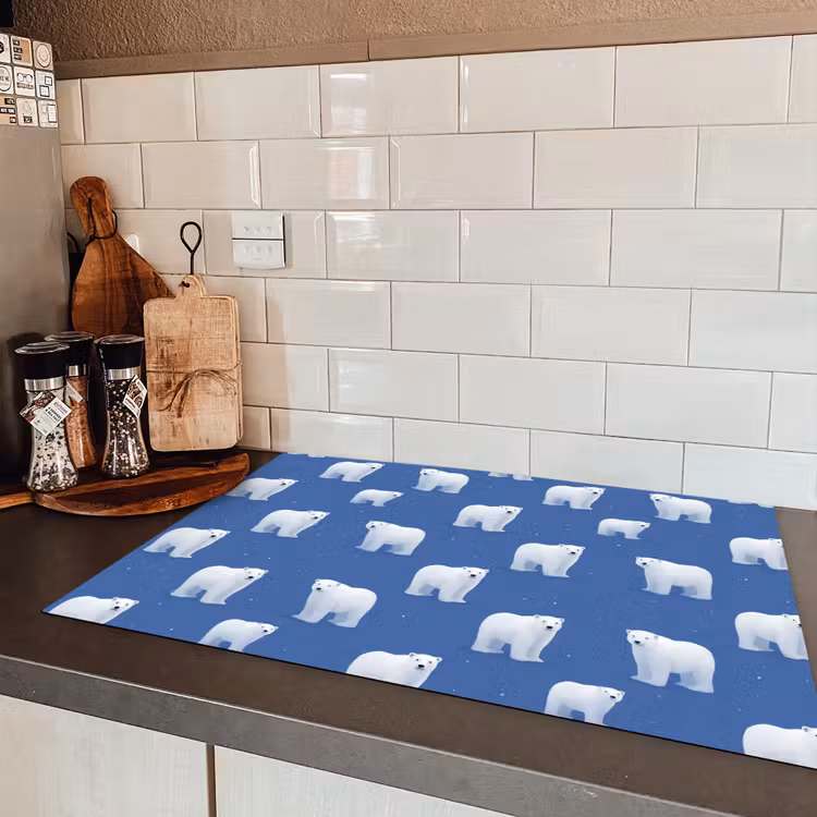 IJsbeer - Patroon - Blauw Inductie beschermer vinyl 3mm klein 276 -sfeer3