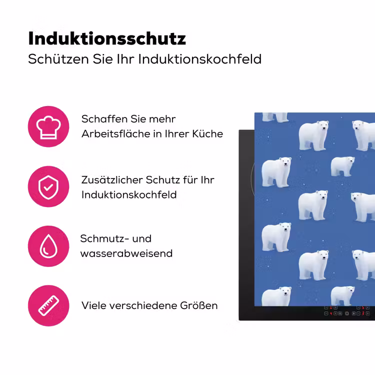 IJsbeer - Patroon - Blauw Inductie beschermer vinyl 3mm klein 276 -zzzzzzz-lf-ups
