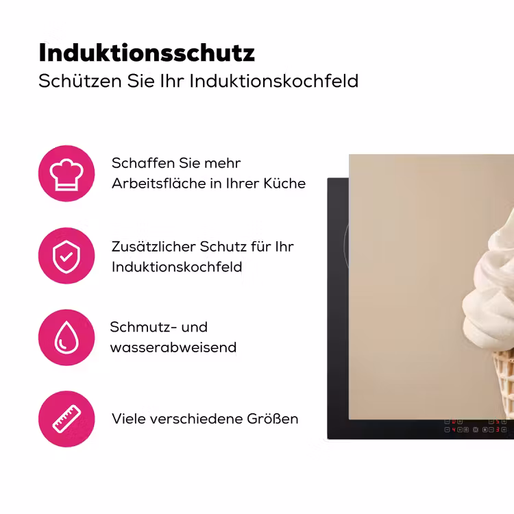 IJs - Softijs - Romig - Hoorntje - Beige Inductie beschermer vinyl 3mm klein -zzzzzzz-lf-ups