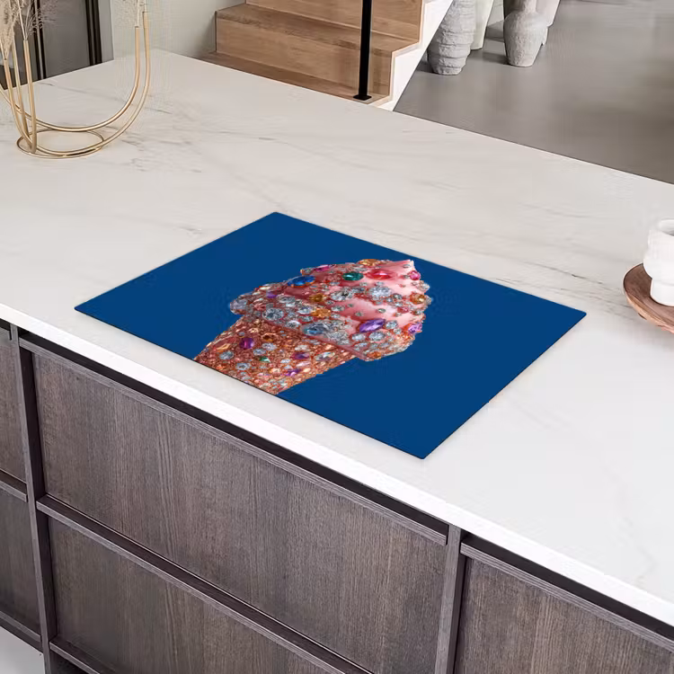 Ijsje - Hoorntje - Steentjes - Blauw Inductie beschermer vinyl 3mm klein -sfeer8