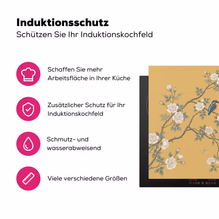 IJsvogels - Bloesem - Geel Inductie beschermer vinyl 3mm klein -zzzzzzz-lf-ups