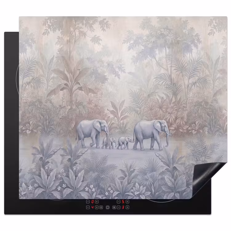 Olifant - Familie - Jungle - Illustratie - Grijs Inductie beschermer vinyl 3mm middel -3d