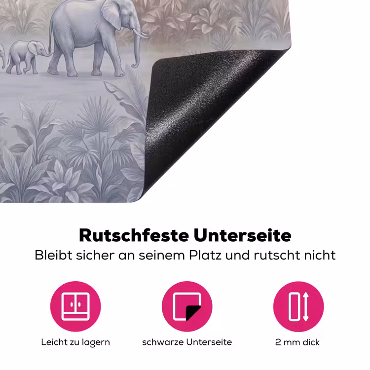 Olifant - Familie - Jungle - Illustratie - Grijs Inductie beschermer vinyl 3mm middel -zzzzzzz-lf-onderkant