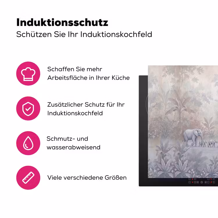 Olifant - Familie - Jungle - Illustratie - Grijs Inductie beschermer vinyl 3mm middel -zzzzzzz-lf-ups
