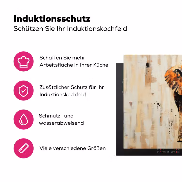 Olifant - Slurf - Mozaïek - Abstract Inductie beschermer vinyl 3mm klein -zzzzzzz-lf-ups