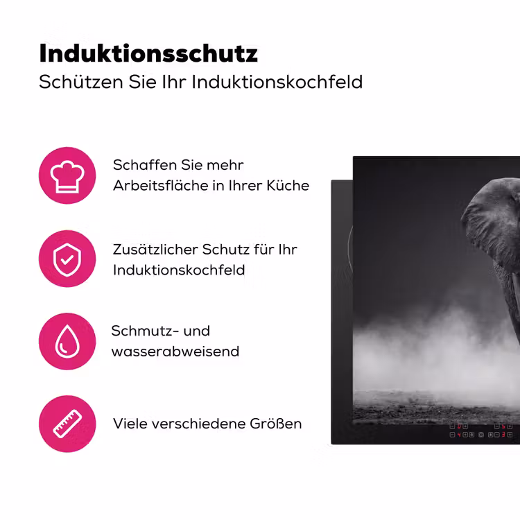 Olifant - Zwart - Wit - Rook Inductie beschermer vinyl 3mm klein -zzzzzzz-lf-ups