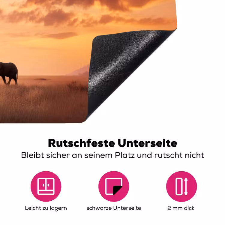 Olifanten - Grasland - Zonsondergang Inductie beschermer vinyl 3mm klein -zzzzzzz-lf-onderkant