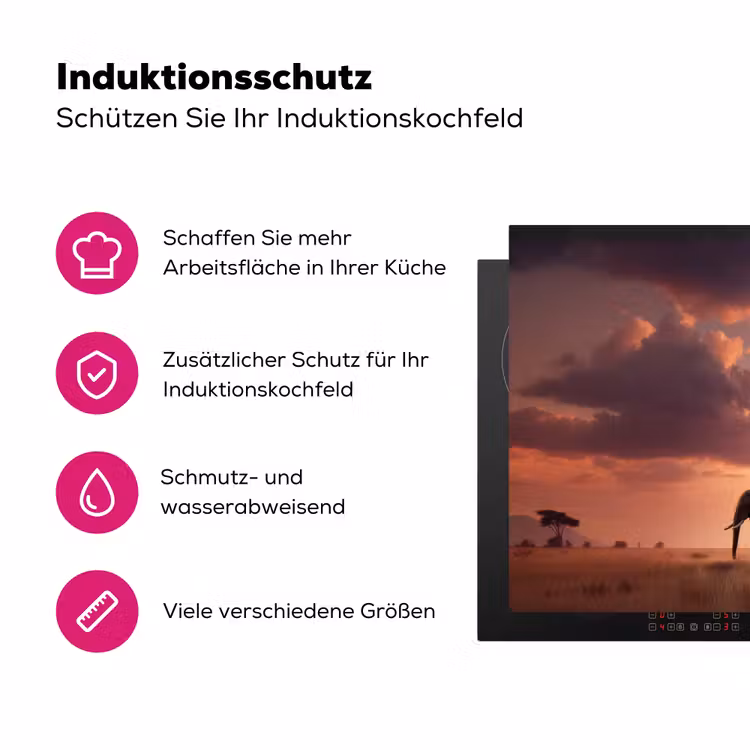 Olifanten - Grasland - Zonsondergang Inductie beschermer vinyl 3mm klein -zzzzzzz-lf-ups