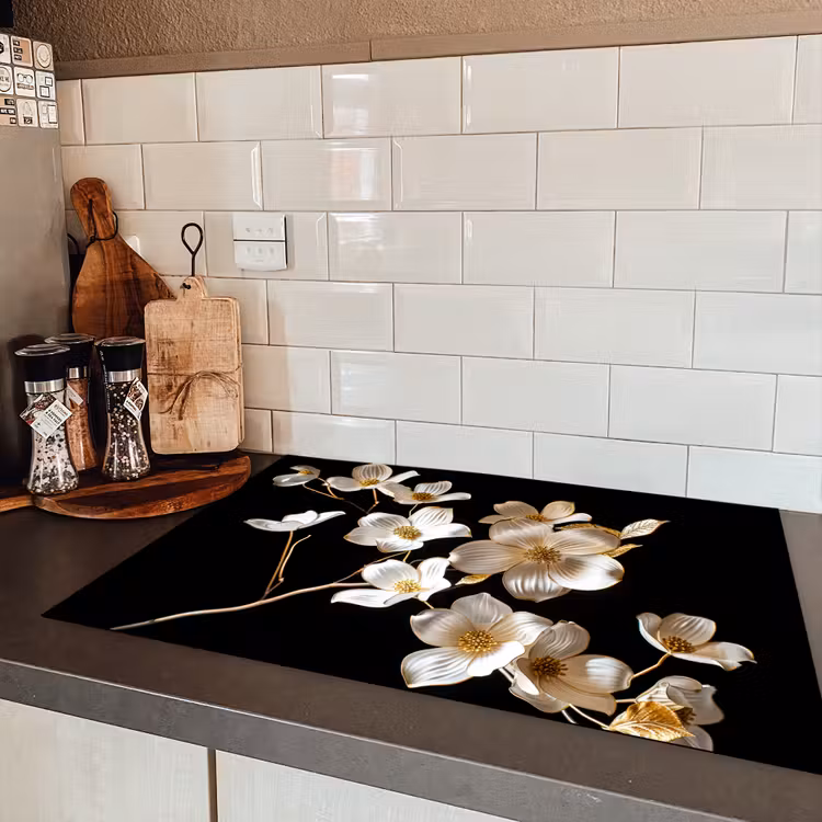Elegantie in Ivoor en Goud Inductie beschermer vinyl 3mm klein -sfeer3