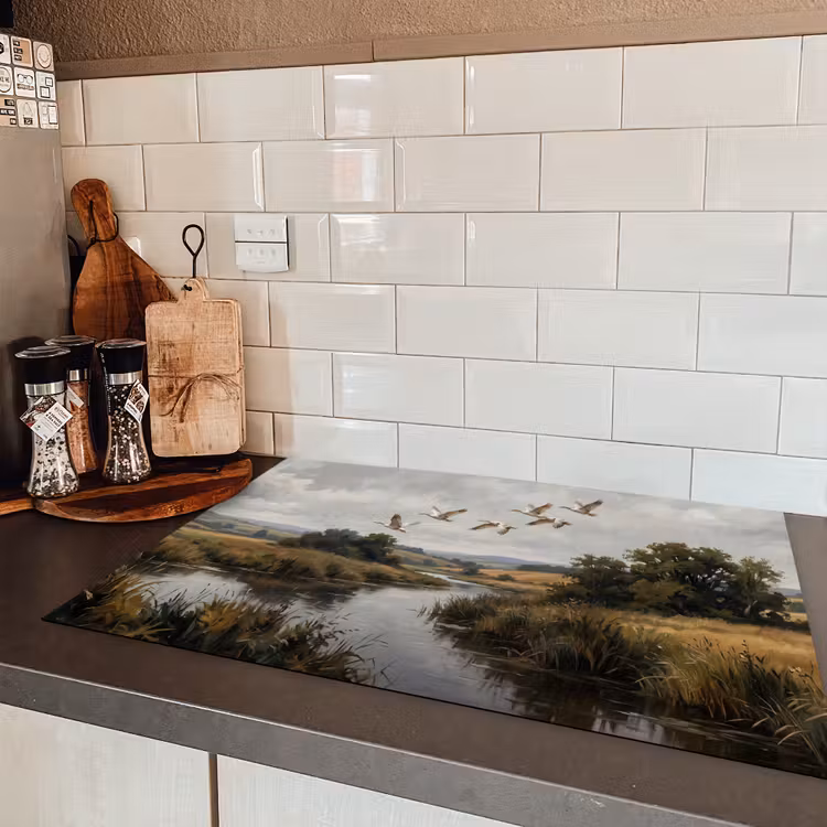 Eenden - Rivier - Landschap - Vlucht - Nostalgisch Inductie beschermer vinyl 3mm klein -sfeer3