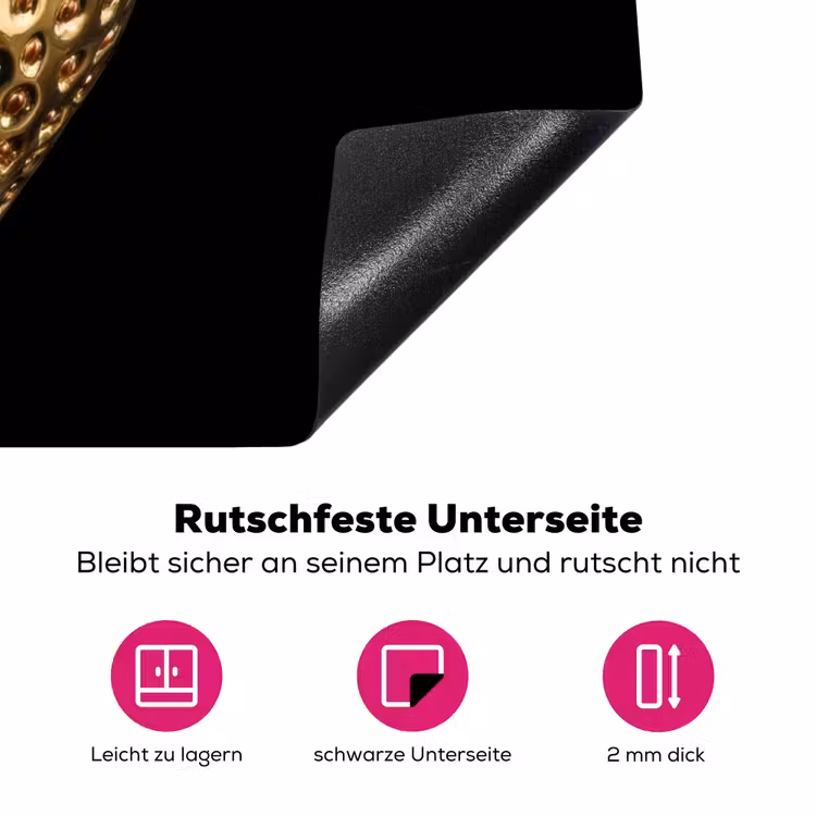 Aardbei - Goud - Zwart - Chrome Inductie beschermer vinyl 3mm klein -zzzzzzz-lf-onderkant